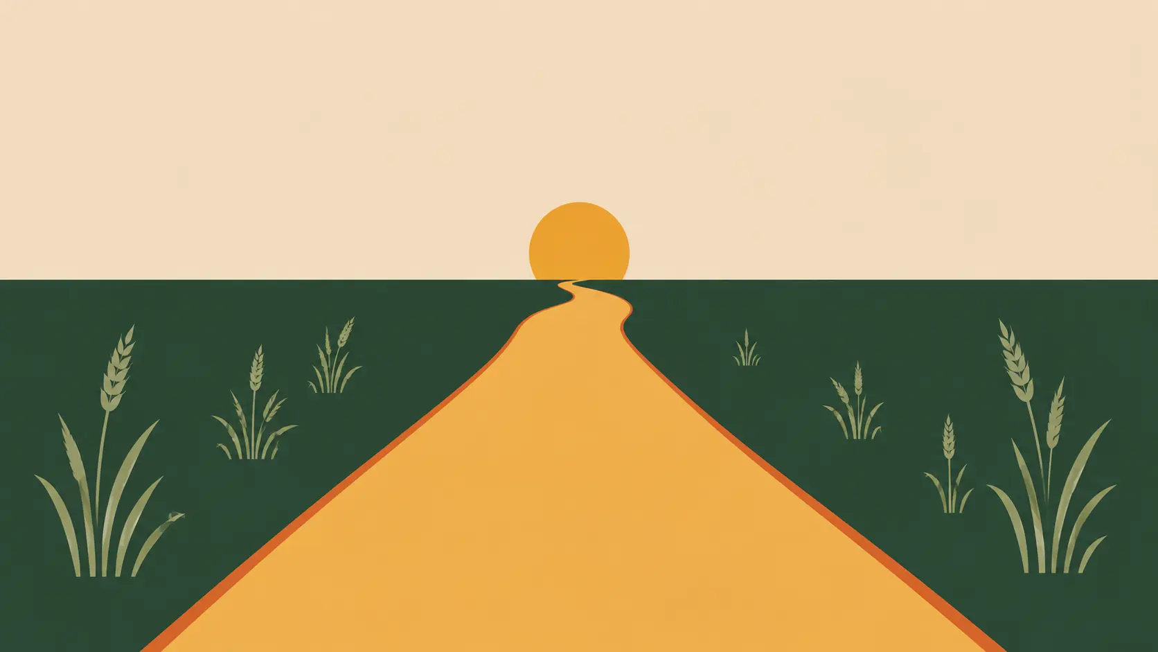 A golden path leading toward the rising sun through quiet fields
